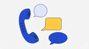 Zwei Sprechblasen neben einem schlichten Telefonhörer