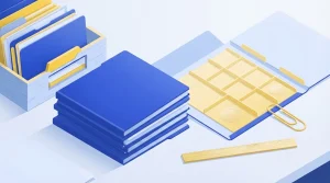 Offene Archivmappe mit Papiertrennblättern und Dokumentenablage